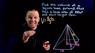 Calculate the Volume of a Square Base Pyramid given Area of Base and Slant Height