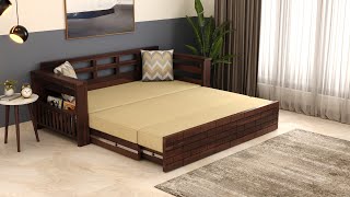 Sereta Sheesham Wood Sofa Cum Bed | Stylish and Comfortable | Wooden Street