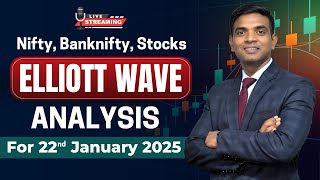 Live Market Analysis: Nifty \u0026 Bank Nifty Elliott Wave Prediction | 22 January 2024 | Chartkingz