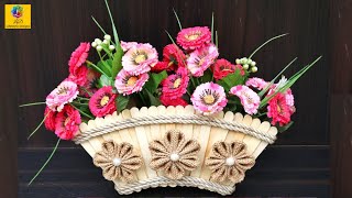 DIY Flower vase with Jute and Popsicle Sticks | Jute Flower Basket | Best Out Of Waste Jute Craft