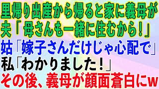 【スカッとする話】里帰り出産から帰ると家に義母が！夫「母さんも一緒に住むから」姑「嫁子さんに息子を任せられないから同居するわ」私「わかりました！」→その後、義母が顔面蒼白に