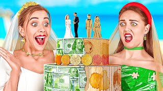 RICH VS POOR BRIDE || Eating a $10,000 Golden Pizza! Expensive VS Cheap Food by 123GO! FOOD