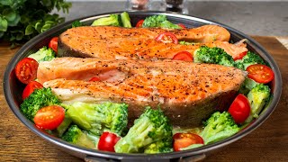 My husband's favorite recipe! Salmon with spinach and broccoli! Fast, easy and delicious!