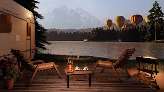 Cozy Camping by the Forest Lake Ambience with Relaxing Campfire, Birdsong and Lakeside Waves Sounds