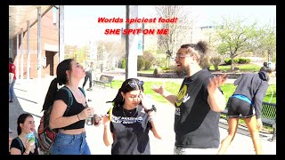 Worlds SPICIEST food challenge on college campus SHE SPIT ON ME