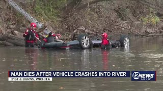 Man dies after car crash into Little Arkansas River