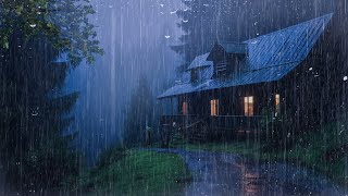 Goodbye Insomnia With Heavy RAIN Sound | Rain Sounds On Old Roof In Foggy Forest At Night, RELAX