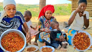 African Rural Cuisine//Cooking Most Organic Village Food Beans Corn Curry For Dinner.