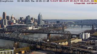 Cincinnati Skyline, Ohio River, Brent Spence Bridge - Livestream from Covington, Kentucky