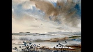 Paint a Simple Loose Summer Storm with my new large hake brush, watercolour landscape, watercolor