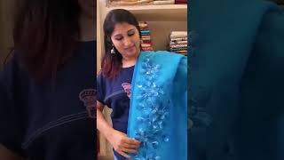 Hand painted supernet sari in shades of blue!