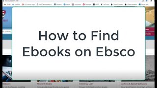 How to Find Ebooks on Ebsco
