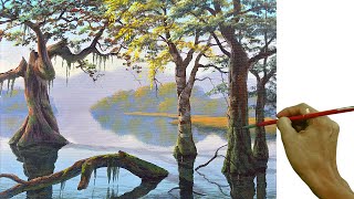 Acrylic Landscape Painting in Time-lapse / Trees in River / JMLisondra