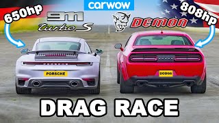 Dodge Challenger Demon v Porsche 911 Turbo S - DRAG RACE