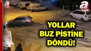 Karabük'te Yollar Buz Pistine Döndü! Sürücülerin Buzla Kaplı Yollarda Kaydığı Anlar... | A Haber