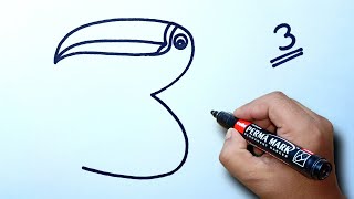 How to draw a toucan bird very easy with unique idea |from 3 |fam pro