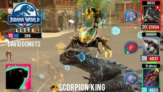 Scorpios Rex Vs Scorpion King!!! | Alacranix ( Jurassic World Alive ) Ft. GamingBeaver, David \u0026 Caz🦂