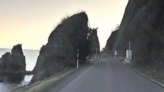 北海道ドライブ#２１(旧道)　廃線跡と奇岩の大岸海岸　道道６０８号線１km　Drive in Hokkaido, OKISHI-KAIGAN line