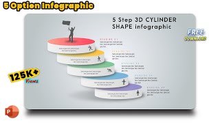 42.MS PowerPoint Tutorial - 5 Step 3D Stacked Cylinder Infographic