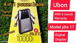 UBON PB-X17 4IN 1 in Built Cabel  LED Display Power Bank and Single Input Port, 18W Fast Charging