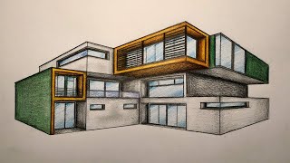 #025 - How to Draw a Modern House in 2-Point Perspective