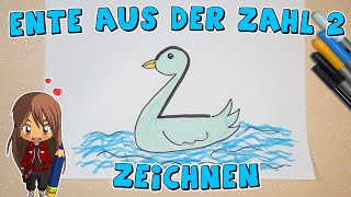 Ente aus der Zahl 2 einfach malen für Kinder | ab 6 Jahren | Malen mit Evi | deutsch