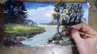 Como pintar con acrílico un paisaje con rio