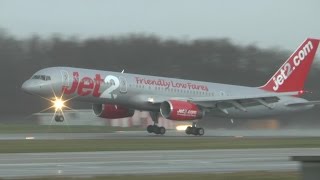 [HD] Jet2 Boeing 757-200 bumpy landing \u0026 powerful takeoff at Geneva Airport - 14/02/2016