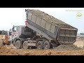 អាប៊ុលរុញដីច្រានភក់ komatsu d58p bulldozer pushes the soil to push the mud u0026 dump truck loading soil