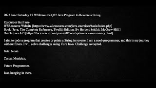 2023 June Saturday 17 W3 Resource Q37 Java Program to Reverse a String.