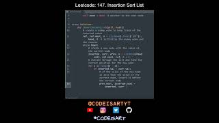 Leetcode 147. Insertion Sort List in Python | Python Leetcode | Python Coding Tutorial | Python ASMR