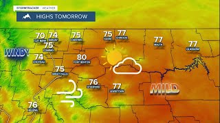 Cloudier and warmer with gusty winds on Tuesday