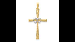 14K Two Tone Gold Intertwined Hearts Cross Pendant