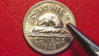 1983 Canada 5 Cent Coin - Best Wildlife Reverse Ever?  Canadian Beaver Lions and Platypuses  Reverse