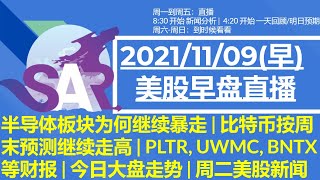 美股直播11/09 [早盘] 半导体板块为何继续暴走 | 比特币按周末预测继续走高 | PLTR, UWMC, BNTX等财报 | 今日大盘走势 | 周二美股新闻