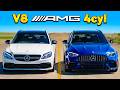 New C63 4cyl v old C63 V8: DRAG RACE