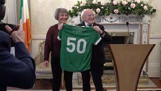 President Higgins receives the first Irish Women’s football team on a Courtesy Call