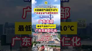 大部最低气温低于10°C，广东省全省气温明显回升。 （编辑：崔锦玥；责编：黄燕飞；素材来源：广东天气）#广东dou知道  #天气预报  #广东天气  #老百姓关心的话题  #升温 长沙即将升温