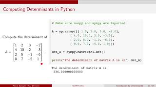 MATH 3191: Determinant Matrices Using Python