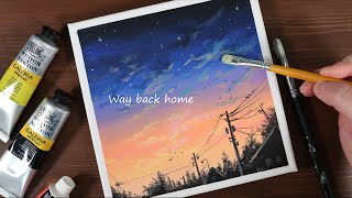 Way back home / Easy acrylic painting for beginners / PaintingTutorial #34