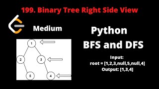 LEETCODE 199 BINARY TREE RIGHT SIDE VIEW PYTHON | BFS and DFS