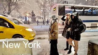 NYC 12AM Snow Walk in Manhattan, 2025 Heavy Snowfall in NYC 4K NYC Snow Walk in Manhattan ASMR