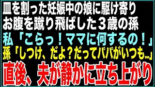 【スカッと】第2子の出産で帰省した娘が皿を割ると孫が駆け寄り、お腹を蹴飛ばした→私「こらっ！ママに何するの！」キョトン顔の孫「しつけ、だよ？パパがいつも…」直後、夫は静かに立ち上がり【感動する話】