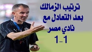 ترتيب نادي الزمالك بعد التعادل مع نادى مصر  1-1 فى الدورى المصرى
