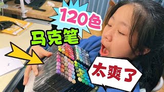 小鱼儿嫌24色马克笔少，妈妈买了120色，居然还有白色，啥效果？【叫我龙阿姨】