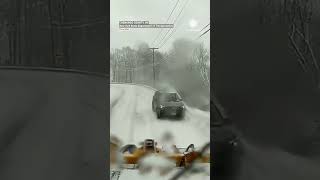 Car Slams Into Snow Plow — Winter Driving Warning