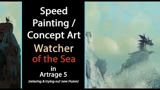 Watcher of the Sea | How to Paint a Sea Dragon in Artrage 5 | Sketching with Huion GT-191