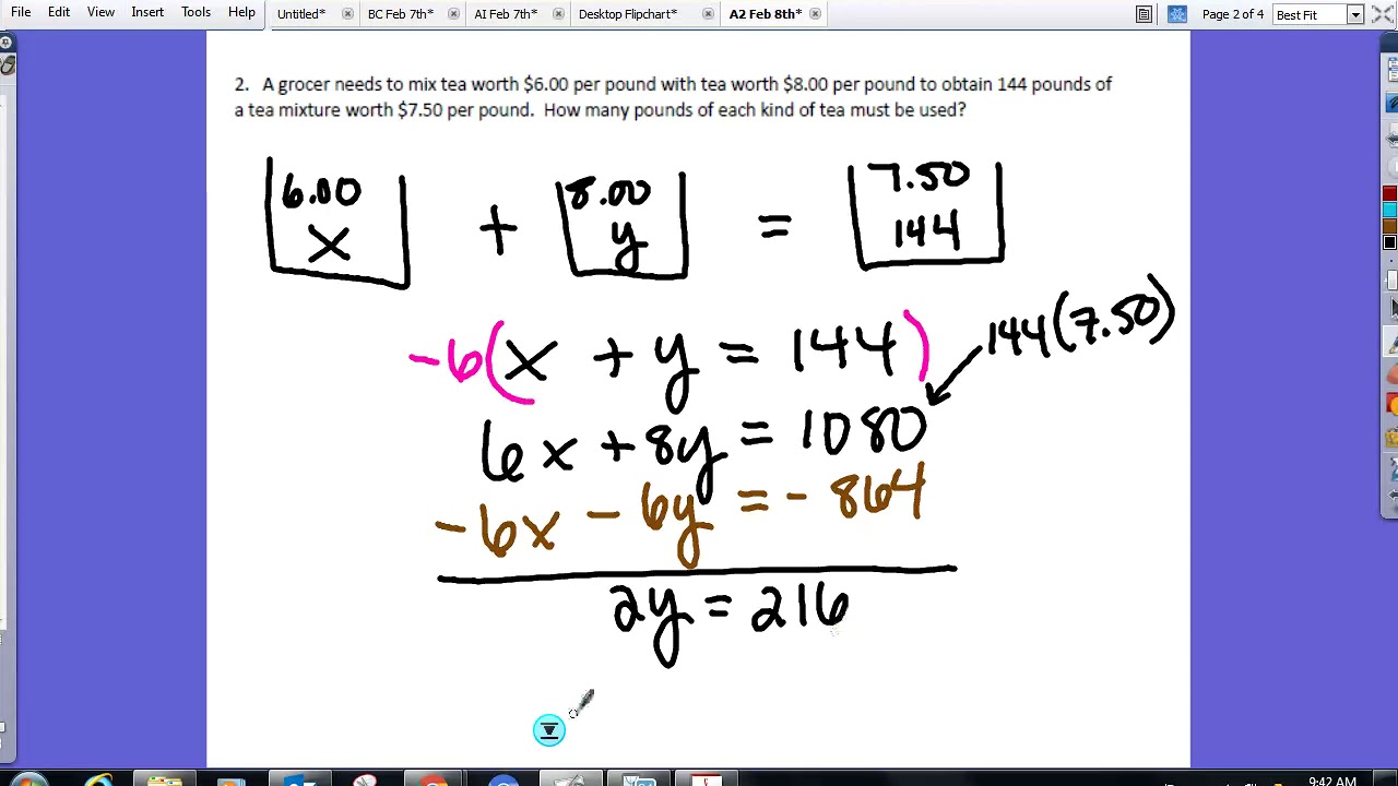 Algebra 2B Feb 8th - Unit #7 - Day 3: Mixture & Motion Problems - YouTube