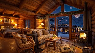 New Year's Eve Ambience in Cozy Log Cabin ~ Smooth Jazz Music, Fireplace Sounds \u0026 Fireworks 🎇