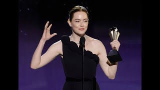 Emma Stone wins the "Best Actress" award at the 29th annual Critics Choice Awards.